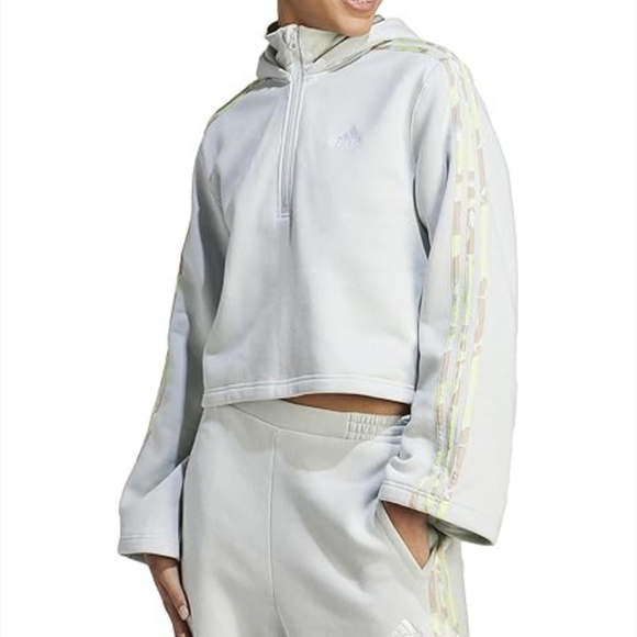 adidas Tops - Adidas Women's Floral Graphic 3-Stripes Fleece‎ Cropped Loose Fit Hoodie Size XS